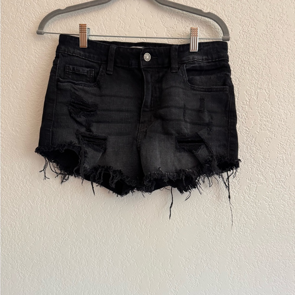 Black Distressed Denim Shorts